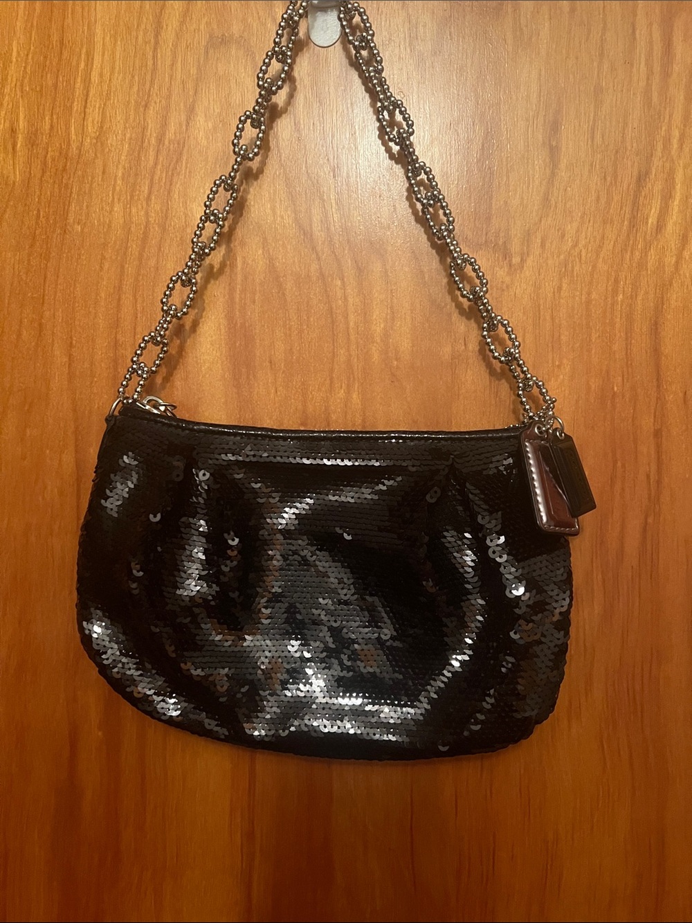 Coach Black Sequin Shoulder Bag with Chain Strap